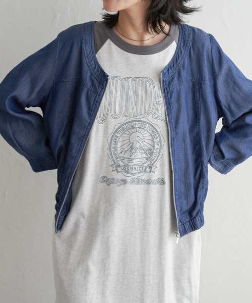 VENCEEXCHANGE（ヴァンスエクスチェンジ）の「デニムクルーネックブルゾン（デニムジャケット・レディース・ブルー/ブルー系/ダークネイビー・FREE）」の2枚目の写真