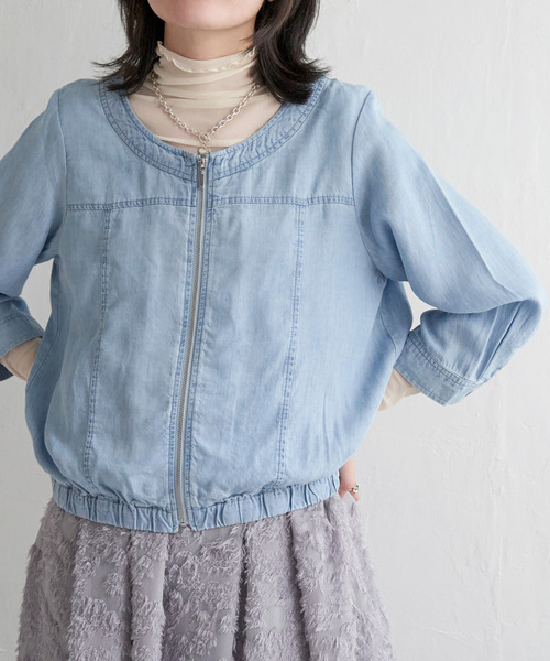 VENCEEXCHANGE（ヴァンスエクスチェンジ）の「デニムクルーネックブルゾン（デニムジャケット・レディース・ブルー/ブルー系/ダークネイビー・FREE）」の5枚目の写真