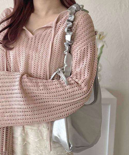 apres jour clair（アプレジュールクレア）の「【apres jour clair】スキッパーメッシュニット【ZOZOTOWN限定アイテム】（ニット/セーター・レディース・アイボリー/ピンクベージュ/サックスブルー・X-LARGE/フリー）」の3枚目の写真