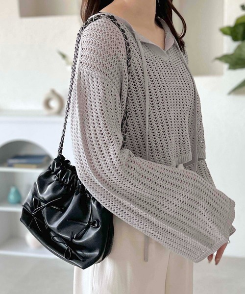 apres jour clair（アプレジュールクレア）の「【apres jour clair】スキッパーメッシュニット【ZOZOTOWN限定アイテム】（ニット/セーター・レディース・アイボリー/ピンクベージュ/サックスブルー・X-LARGE/フリー）」の17枚目の写真