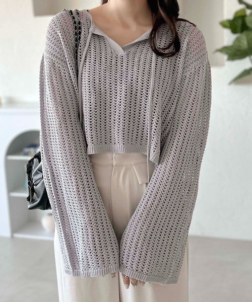 apres jour clair（アプレジュールクレア）の「【apres jour clair】スキッパーメッシュニット【ZOZOTOWN限定アイテム】（ニット/セーター・レディース・アイボリー/ピンクベージュ/サックスブルー・X-LARGE/フリー）」の18枚目の写真