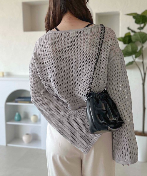 apres jour clair（アプレジュールクレア）の「【apres jour clair】スキッパーメッシュニット【ZOZOTOWN限定アイテム】（ニット/セーター・レディース・アイボリー/ピンクベージュ/サックスブルー・X-LARGE/フリー）」の19枚目の写真