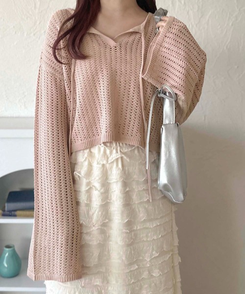 apres jour clair（アプレジュールクレア）の「【apres jour clair】スキッパーメッシュニット【ZOZOTOWN限定アイテム】（ニット/セーター・レディース・アイボリー/ピンクベージュ/サックスブルー・X-LARGE/フリー）」の22枚目の写真