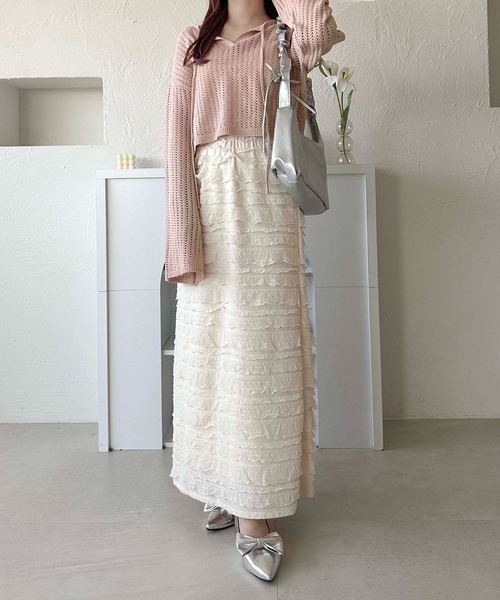 apres jour clair（アプレジュールクレア）の「【apres jour clair】スキッパーメッシュニット【ZOZOTOWN限定アイテム】（ニット/セーター・レディース・アイボリー/ピンクベージュ/サックスブルー・X-LARGE/フリー）」の13枚目の写真