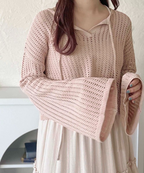 apres jour clair（アプレジュールクレア）の「【apres jour clair】スキッパーメッシュニット【ZOZOTOWN限定アイテム】（ニット/セーター・レディース・アイボリー/ピンクベージュ/サックスブルー・X-LARGE/フリー）」の14枚目の写真