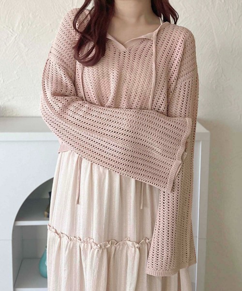 apres jour clair（アプレジュールクレア）の「【apres jour clair】スキッパーメッシュニット【ZOZOTOWN限定アイテム】（ニット/セーター・レディース・アイボリー/ピンクベージュ/サックスブルー・X-LARGE/フリー）」の15枚目の写真
