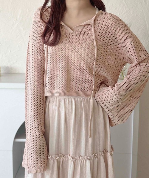 apres jour clair（アプレジュールクレア）の「【apres jour clair】スキッパーメッシュニット【ZOZOTOWN限定アイテム】（ニット/セーター・レディース・アイボリー/ピンクベージュ/サックスブルー・X-LARGE/フリー）」の16枚目の写真