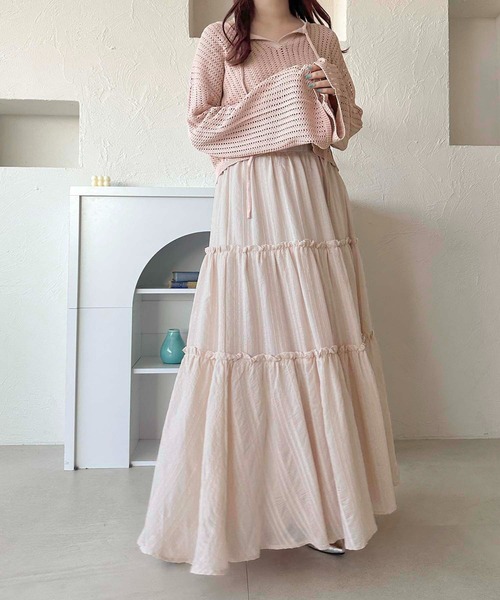apres jour clair（アプレジュールクレア）の「【apres jour clair】スキッパーメッシュニット【ZOZOTOWN限定アイテム】（ニット/セーター・レディース・アイボリー/ピンクベージュ/サックスブルー・X-LARGE/フリー）」の5枚目の写真