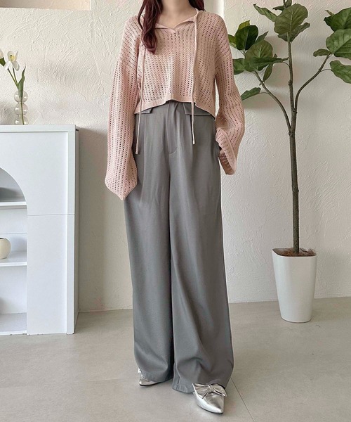 apres jour clair（アプレジュールクレア）の「【apres jour clair】スキッパーメッシュニット【ZOZOTOWN限定アイテム】（ニット/セーター・レディース・アイボリー/ピンクベージュ/サックスブルー・X-LARGE/フリー）」の7枚目の写真