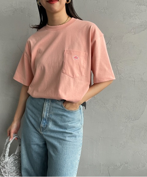 DANTON（ダントン）の「[DANTON/ダントン] ワンポイントロゴ ポケットTシャツ（Tシャツ/カットソー・レディース・イエロー/ネイビー/ホワイト/ピンク/チャコールグレー/ダークグリーン/ブラック/グレイッシュベージュ/アイボリー/サックスブルー・M/L/XL/S/XXL/S size/XS size/M size）」の10枚目の写真