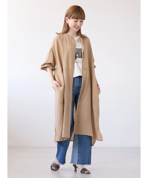 AMERICAN HOLIC(アメリカンホリック)の「接触冷感バンドカラー切替シャツワンピース(シャツワンピース・レディース・キャメル/カーキ/アイボリー/ブラック・M/L)」の4枚目の写真