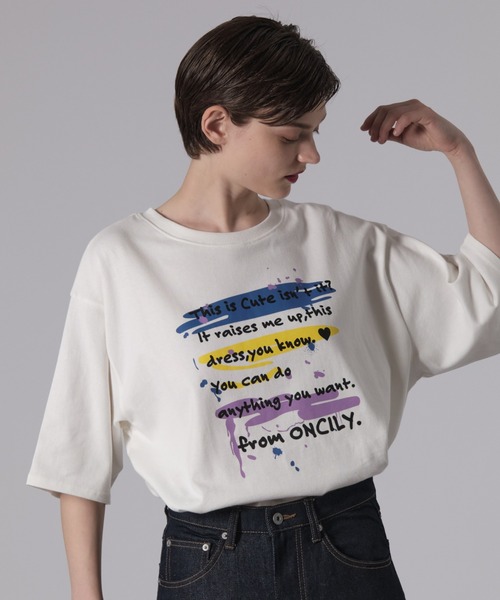 ONCILY（オンシェリー）の「MESSAGE LOGO T-SHIRT / メッセージロゴTシャツ（Tシャツ/カットソー・メンズ・シルバー系その他/オフホワイト/ブルー/シルバー/レッド/ネイビー/イエロー/パープル/ブルー系その他/ホワイト系その他/シルバー系その他2/ピンク/ライトブルー・LARGE/MEDIUM/SMALL）」の7枚目の写真