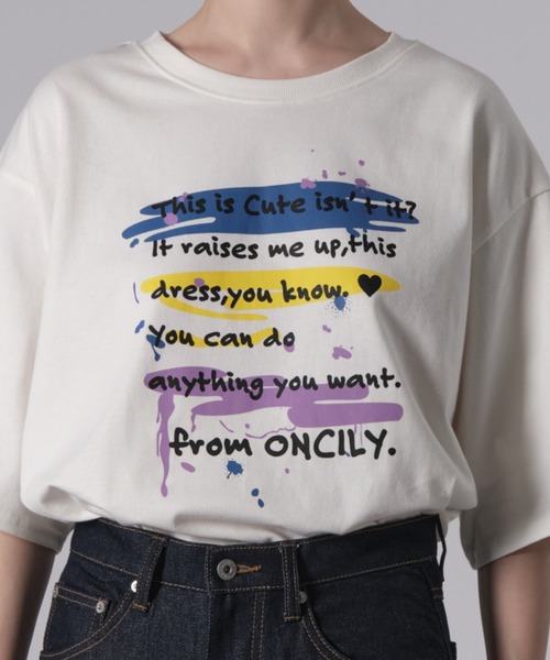 ONCILY（オンシェリー）の「MESSAGE LOGO T-SHIRT / メッセージロゴTシャツ（Tシャツ/カットソー・メンズ・シルバー系その他/オフホワイト/ブルー/シルバー/レッド/ネイビー/イエロー/パープル/ブルー系その他/ホワイト系その他/シルバー系その他2/ピンク/ライトブルー・LARGE/MEDIUM/SMALL）」の22枚目の写真