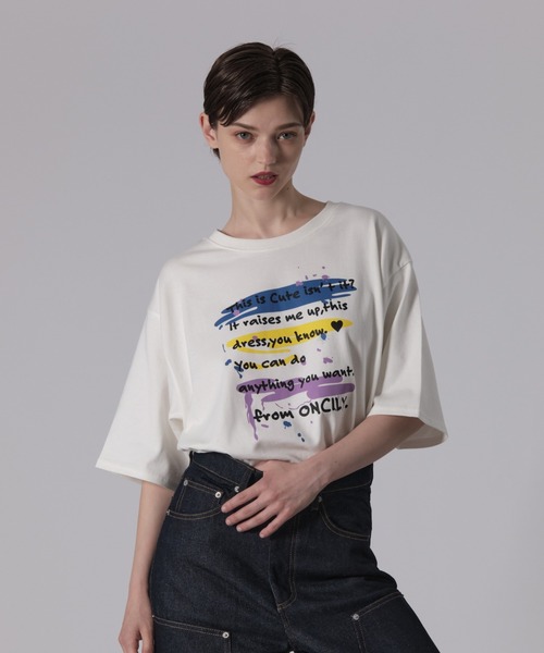 ONCILY（オンシェリー）の「MESSAGE LOGO T-SHIRT / メッセージロゴTシャツ（Tシャツ/カットソー・メンズ・シルバー系その他/オフホワイト/ブルー/シルバー/レッド/ネイビー/イエロー/パープル/ブルー系その他/ホワイト系その他/シルバー系その他2/ピンク/ライトブルー・LARGE/MEDIUM/SMALL）」の17枚目の写真