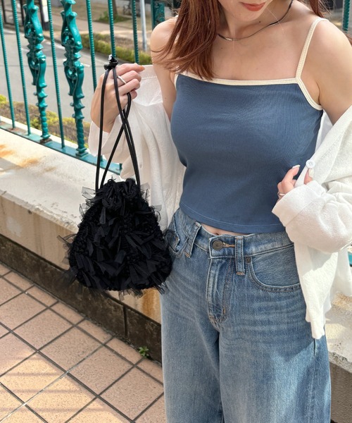 ISOOK(アイスー)の「【ISOOK / アイスー】フリンジ巾着バッグ / チュールバッグ フリンジバッグ ハンドバッグ ZOZOTOWN限定(ハンドバッグ・レディース・ブラック/ホワイト・FREE)」の12枚目の写真