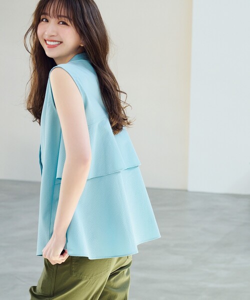 OPAQUE.CLIP（オペークドットクリップ）の「◆ドライタッチバックフリルブラウス【ストレッチ/イージーケア/吸水速乾/洗濯機洗い可】（シャツ/ブラウス・レディース・ブラック/ホワイト系3/ブルーグリーン・36/40/38/42）」の20枚目の写真