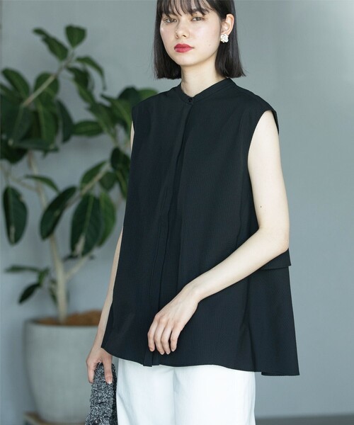 OPAQUE.CLIP（オペークドットクリップ）の「◆ドライタッチバックフリルブラウス【ストレッチ/イージーケア/吸水速乾/洗濯機洗い可】（シャツ/ブラウス・レディース・ブラック/ホワイト系3/ブルーグリーン・36/40/38/42）」の22枚目の写真