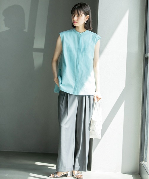 OPAQUE.CLIP（オペークドットクリップ）の「◆ドライタッチバックフリルブラウス【ストレッチ/イージーケア/吸水速乾/洗濯機洗い可】（シャツ/ブラウス・レディース・ブラック/ホワイト系3/ブルーグリーン・36/40/38/42）」の12枚目の写真