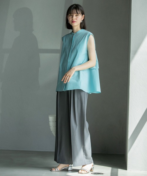 OPAQUE.CLIP（オペークドットクリップ）の「◆ドライタッチバックフリルブラウス【ストレッチ/イージーケア/吸水速乾/洗濯機洗い可】（シャツ/ブラウス・レディース・ブラック/ホワイト系3/ブルーグリーン・36/40/38/42）」の13枚目の写真