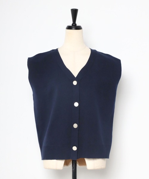 セール】ゴールド釦ボクシーニットベスト（ベスト）｜Bonjour Sagan