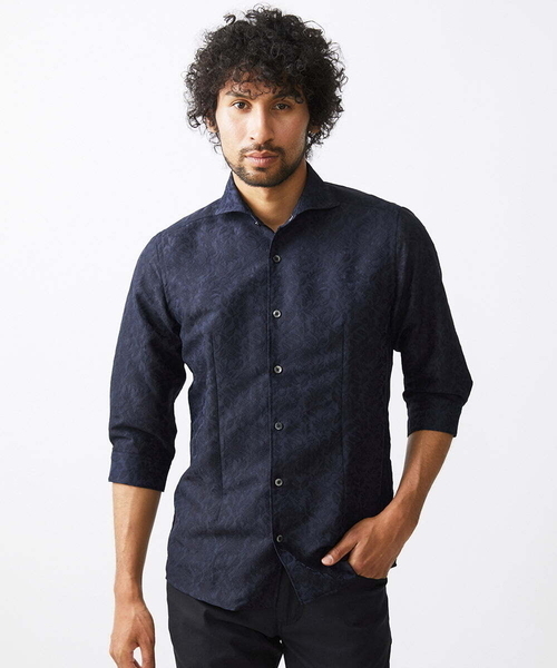 MICHEL KLEIN HOMME (ミッシェルクランオム)の「《日本製》ボタニカル柄七分袖シャツ(シャツ/ブラウス・メンズ・ブルー/ネイビー/パープル・MEDIUM/LARGE/X-LARGE)」の2枚目の写真