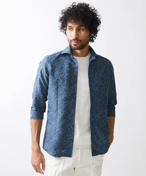 MICHEL KLEIN HOMME (ミッシェルクランオム)の「《日本製》ボタニカル柄七分袖シャツ(シャツ/ブラウス・メンズ・ブルー/ネイビー/パープル・MEDIUM/LARGE/X-LARGE)」の4枚目の写真
