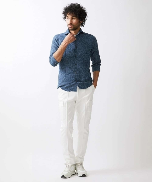 MICHEL KLEIN HOMME (ミッシェルクランオム)の「《日本製》ボタニカル柄七分袖シャツ(シャツ/ブラウス・メンズ・ブルー/ネイビー/パープル・MEDIUM/LARGE/X-LARGE)」の6枚目の写真