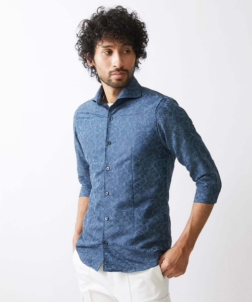 MICHEL KLEIN HOMME (ミッシェルクランオム)の「《日本製》ボタニカル柄七分袖シャツ(シャツ/ブラウス・メンズ・ブルー/ネイビー/パープル・MEDIUM/LARGE/X-LARGE)」の7枚目の写真