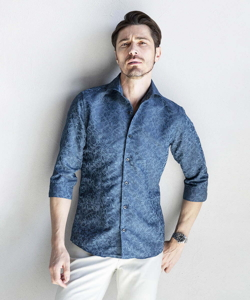 MICHEL KLEIN HOMME (ミッシェルクランオム)の「《日本製》ボタニカル柄七分袖シャツ(シャツ/ブラウス・メンズ・ブルー/ネイビー/パープル・MEDIUM/LARGE/X-LARGE)」の16枚目の写真