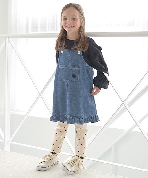 セール】【やわらかデニム】ハート刺しゅうジャンスカ（ジャンパー