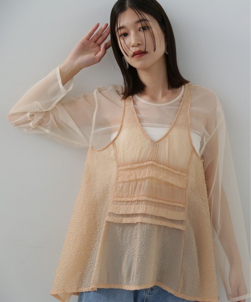 N.（N. Natural Beauty Basic）（エヌエヌナチュラルビューティーベーシック）の「◆レイヤードシースルートップ（シャツ/ブラウス・レディース・クリーム/ブラウン/ピンク・MEDIUM）」の3枚目の写真