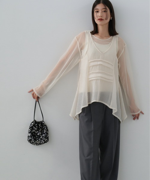 N.（N. Natural Beauty Basic）（エヌエヌナチュラルビューティーベーシック）の「◆レイヤードシースルートップ（シャツ/ブラウス・レディース・クリーム/ブラウン/ピンク・MEDIUM）」の2枚目の写真