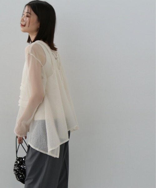 N.（N. Natural Beauty Basic）（エヌエヌナチュラルビューティーベーシック）の「◆レイヤードシースルートップ（シャツ/ブラウス・レディース・クリーム/ブラウン/ピンク・MEDIUM）」の4枚目の写真