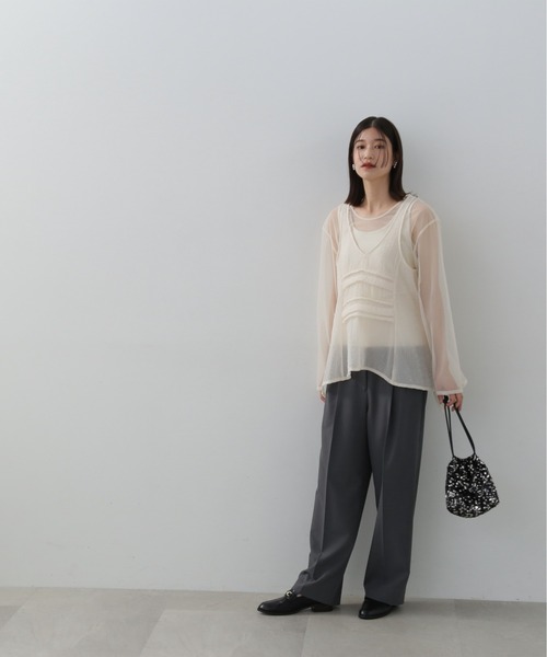 N.（N. Natural Beauty Basic）（エヌエヌナチュラルビューティーベーシック）の「◆レイヤードシースルートップ（シャツ/ブラウス・レディース・クリーム/ブラウン/ピンク・MEDIUM）」の5枚目の写真