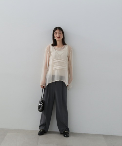 N.（N. Natural Beauty Basic）（エヌエヌナチュラルビューティーベーシック）の「◆レイヤードシースルートップ（シャツ/ブラウス・レディース・クリーム/ブラウン/ピンク・MEDIUM）」の6枚目の写真