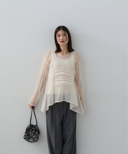 N.（N. Natural Beauty Basic）（エヌエヌナチュラルビューティーベーシック）の「◆レイヤードシースルートップ（シャツ/ブラウス・レディース・クリーム/ブラウン/ピンク・MEDIUM）」の8枚目の写真