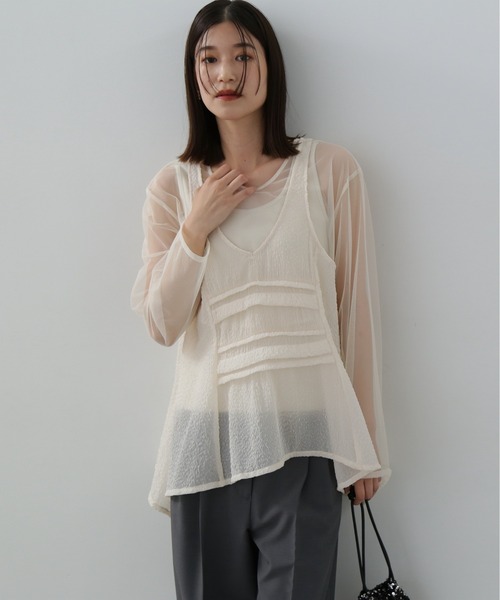 N.（N. Natural Beauty Basic）（エヌエヌナチュラルビューティーベーシック）の「◆レイヤードシースルートップ（シャツ/ブラウス・レディース・クリーム/ブラウン/ピンク・MEDIUM）」の9枚目の写真