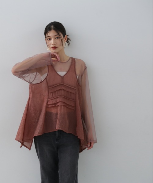 N.（N. Natural Beauty Basic）（エヌエヌナチュラルビューティーベーシック）の「◆レイヤードシースルートップ（シャツ/ブラウス・レディース・クリーム/ブラウン/ピンク・MEDIUM）」の21枚目の写真