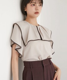 VIS | 【洗える】ラッフルフリルバイカラーブラウス(シャツ/ブラウス)