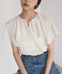 【洗える】ラッフルフリルバイカラーブラウス