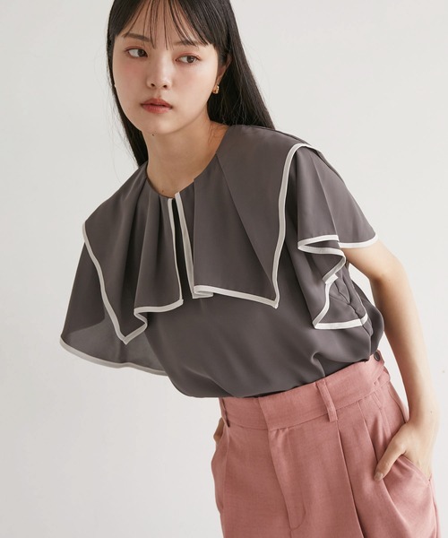 VIS（ビス）の「【洗える】ラッフルフリルバイカラーブラウス（シャツ/ブラウス・レディース・ホワイト系その他/ベージュ系その他/チャコールグレー/オフホワイト・FREE）」の3枚目の写真