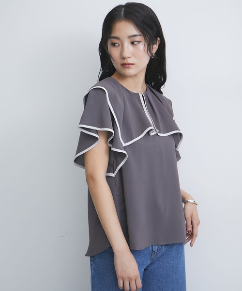 VIS（ビス）の「【洗える】ラッフルフリルバイカラーブラウス（シャツ/ブラウス・レディース・ホワイト系その他/ベージュ系その他/チャコールグレー/オフホワイト・FREE）」の10枚目の写真