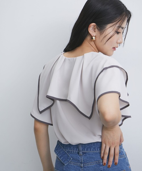 VIS（ビス）の「【洗える】ラッフルフリルバイカラーブラウス（シャツ/ブラウス・レディース・ホワイト系その他/ベージュ系その他/チャコールグレー/オフホワイト・FREE）」の11枚目の写真