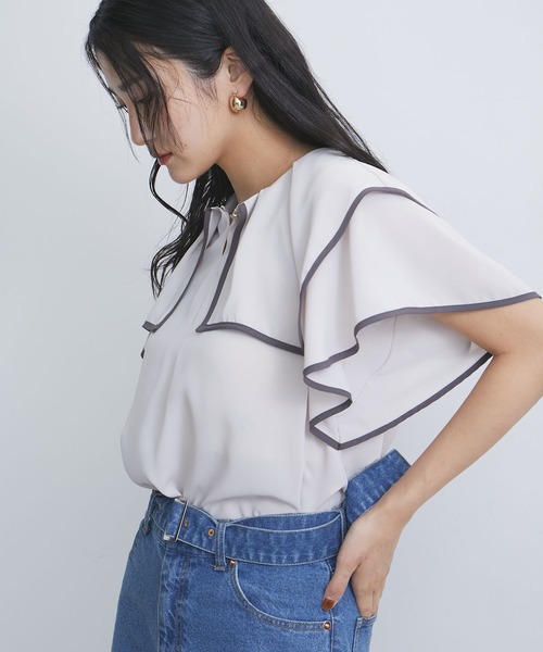 VIS（ビス）の「【洗える】ラッフルフリルバイカラーブラウス（シャツ/ブラウス・レディース・ホワイト系その他/ベージュ系その他/チャコールグレー/オフホワイト・FREE）」の12枚目の写真