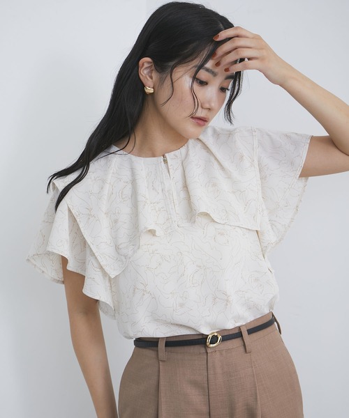 VIS（ビス）の「【洗える】ラッフルフリルバイカラーブラウス（シャツ/ブラウス・レディース・ホワイト系その他/ベージュ系その他/チャコールグレー/オフホワイト・FREE）」の13枚目の写真