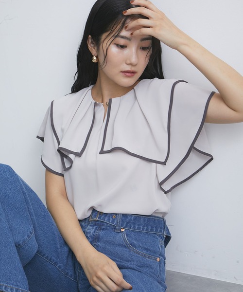 VIS（ビス）の「【洗える】ラッフルフリルバイカラーブラウス（シャツ/ブラウス・レディース・ホワイト系その他/ベージュ系その他/チャコールグレー/オフホワイト・FREE）」の20枚目の写真