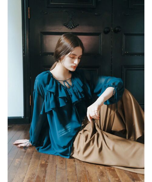 【極美品】EVEX by KRIZIA Ｖネック シアー ロング ブラウス　黒 セール】 【L】【UV対策】【接触冷感】【ウォッシャブル】リネン