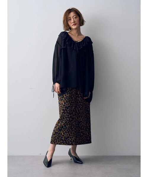 【極美品】EVEX by KRIZIA Ｖネック シアー ロング ブラウス　黒 UV対策】【はっ水】【ウォッシャブル】トリコットチュニックジレ