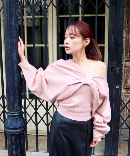 CECIL McBEE（セシルマクビー）の「リボンボレロｘキャミソールSET（ニット/セーター・レディース・グレイッシュベージュ/アイボリー/ピンク/ブラック・MEDIUM）」の14枚目の写真