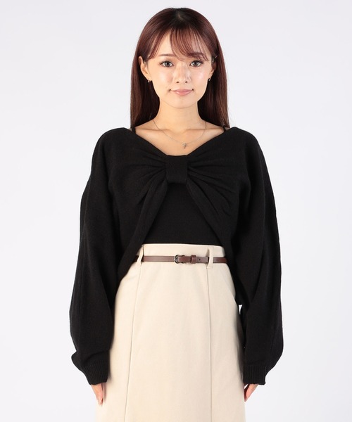 CECIL McBEE（セシルマクビー）の「リボンボレロｘキャミソールSET（ニット/セーター・レディース・グレイッシュベージュ/アイボリー/ピンク/ブラック・MEDIUM）」の12枚目の写真